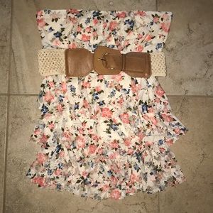 Strapless floral layered shirt with Belt
